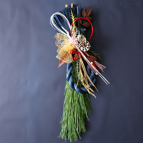 20.若松しめ縄 フレッシュ若松の迎春しめ縄飾り50cm（鶴・紺）発送期間12/20〜29