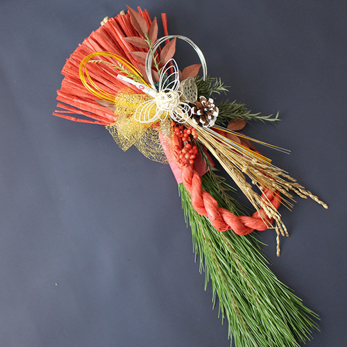 超早割お正月2026】フレッシュ若松の迎春しめ縄飾り50cm（鶴・赤）発送