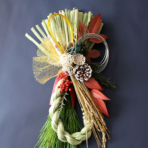 2024フレッシュ若松の迎春しめ縄飾り50cm（鶴・マーブルG）発送期間12