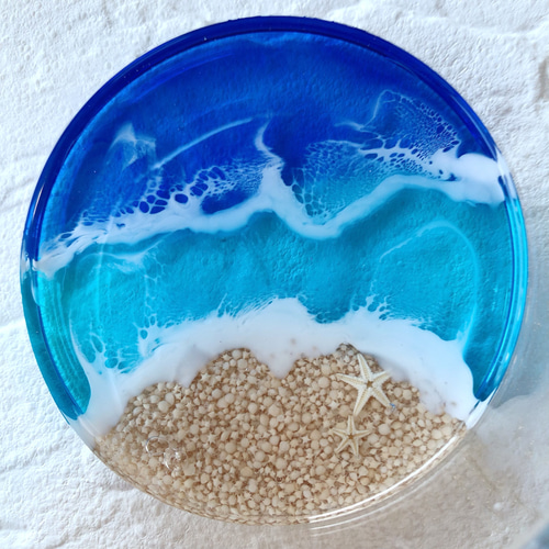 透明感抜群♪ヒトデが佇むさざ波が幻想的な海レジンアートの蓋付き