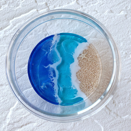 透明感抜群♪ヒトデが佇むさざ波が幻想的な海レジンアートの蓋付き