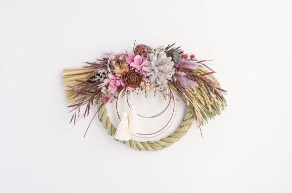 Creema限定 松ぼっくりとパープルあじさいのお正月＊稲わらしめ縄