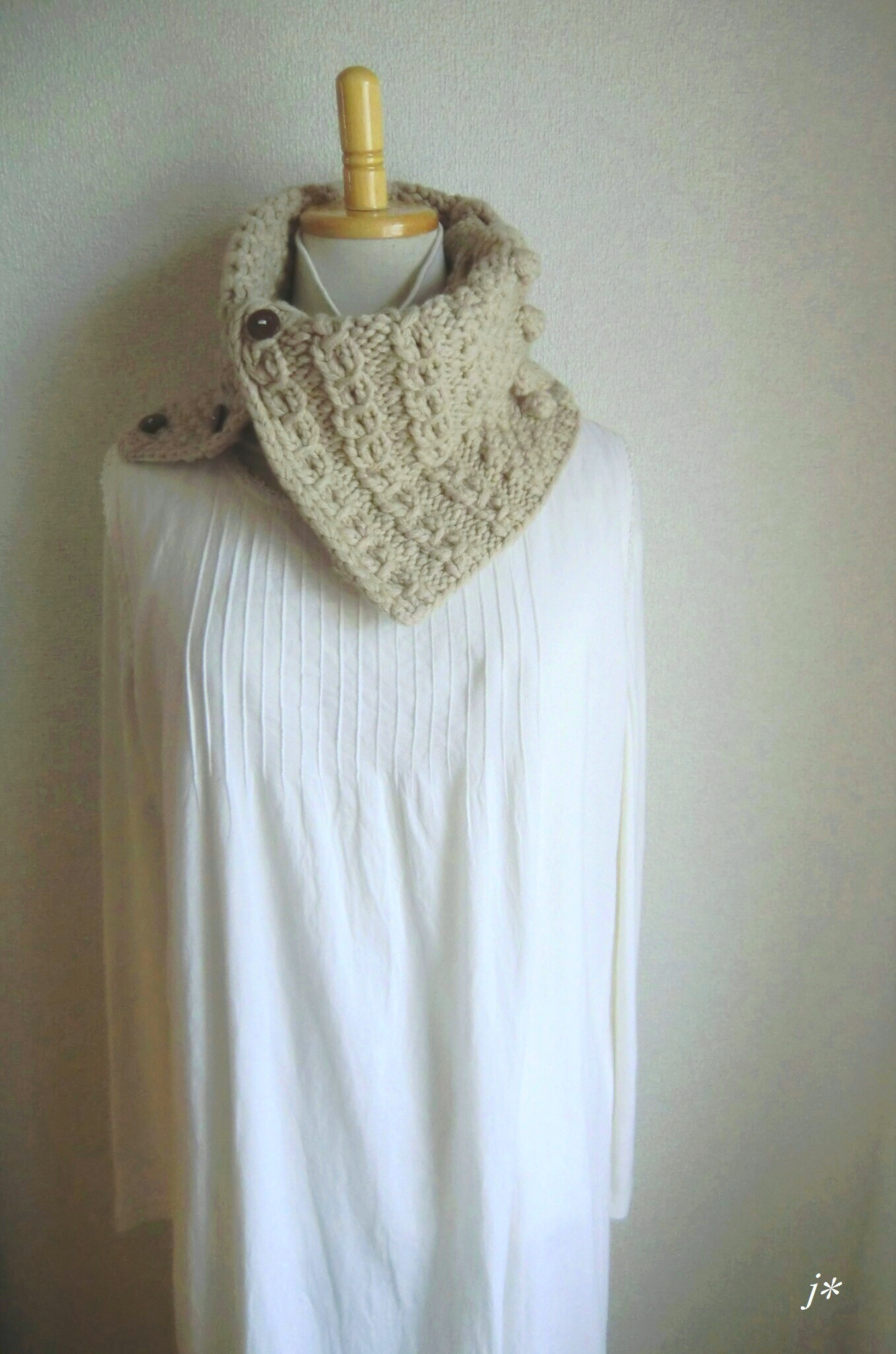 カシミヤ100％　アラン模様のカウル（ライトベージュ）