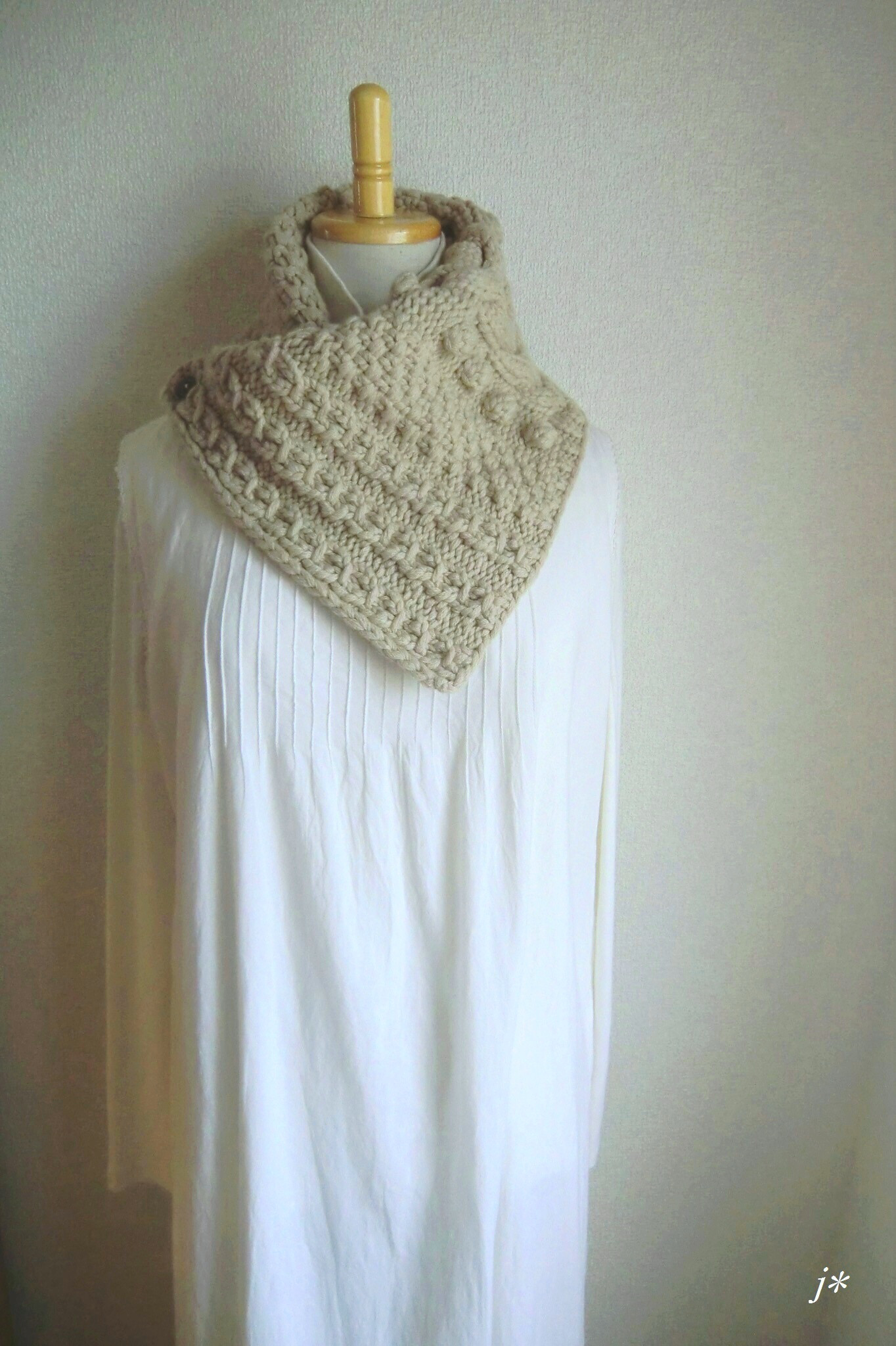 カシミヤ100％　アラン模様のカウル（ライトベージュ）