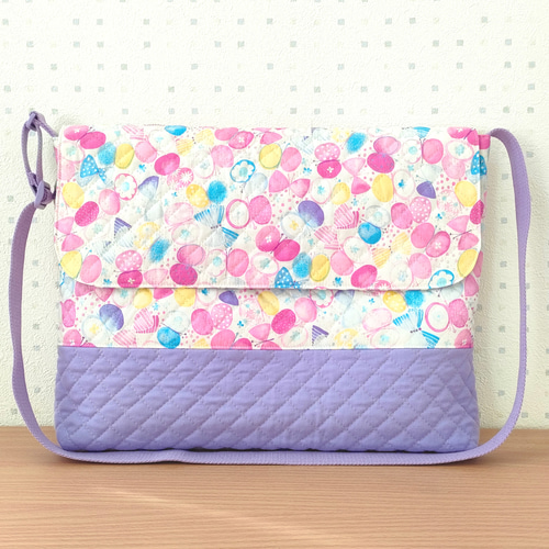 図書袋 りぼんとちょうちょ② ラベンダー/ショルダー/絵本袋/通園