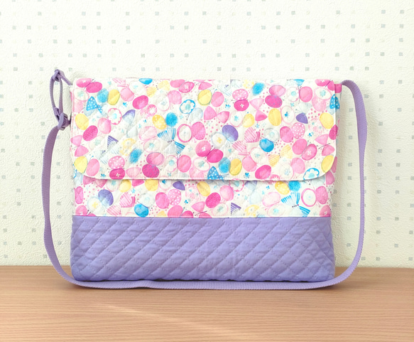 図書袋 りぼんとちょうちょ② ラベンダー/ショルダー/絵本袋/通園