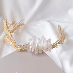 枝と水晶のヘッドドレス　ヘアアクセサリー　ティアラ　カチューシャ　結婚式　ブライダル　ウェディング　ナチュラル　 2枚目の画像