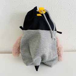 旅するよちよちペンギン　　杢グレーニット×起毛ベージュニット巾着　 5枚目の画像
