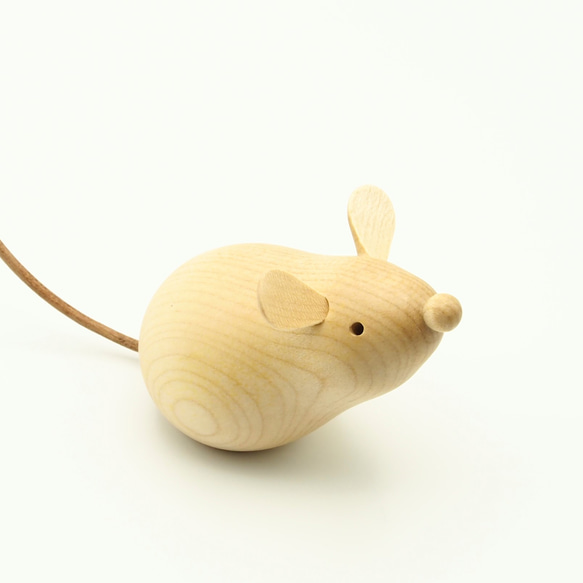 木製干支飾り ネズミ(子) 茶or白 5枚目の画像
