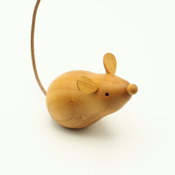 木製干支飾り ネズミ(子) 茶or白 4枚目の画像