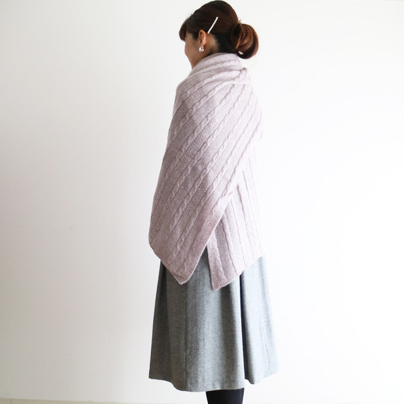 新色 [Lilac Ash] 100% cashmere cable knit 3way large stole♥ 第7張的照片