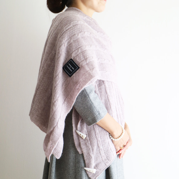 新色 [Lilac Ash] 100% cashmere cable knit 3way large stole♥ 第4張的照片