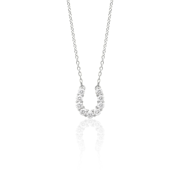 [庫存 1 件] 鉑金馬蹄形圖案天然寶石鑽石項鍊 Miwa Jewelry 第2張的照片