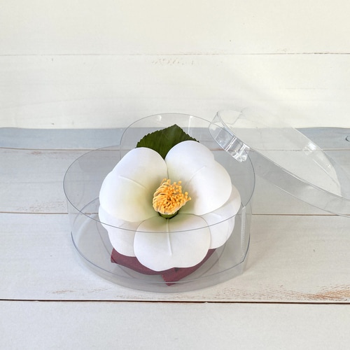 Creema限定」布花 ツバキ コサージュ 2Way W金具 椿 紅白