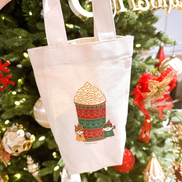 クリスマスギフト｜タフィーストーンフルーツラテのデイリーキャンバスドリンクバッグ（アイスダムカップ）手刷り 3枚目の画像