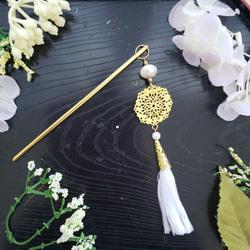 つまみ細工髪飾り ちりめんボール髪飾り メタリックヤーン花 紫