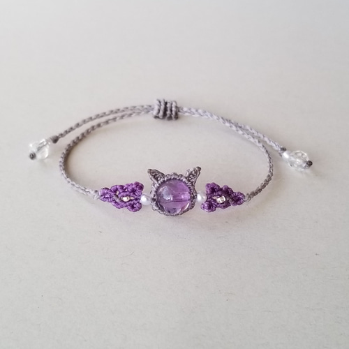 【みーちゃん】天然石ブレスレット　ハンドメイド　★匿名配送★ SEIMEI ♥天然石の猫ちゃんブレスレット♥2つ留め具付きシンプル