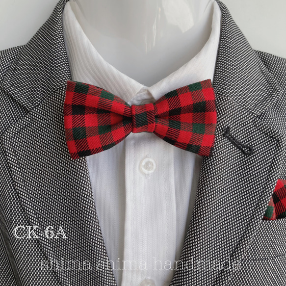 ベビーから大人の方まで☆蝶ネクタイ☆クリスマスカラー赤チェックS