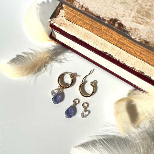 14kgf タンザナイトとハーキマーのピアス 14KGFバイカラータンザナイトとハーキマーダイヤモンドの