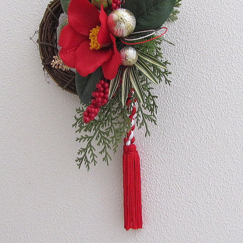 お正月リース・壁飾り・正月飾り （椿・南天の実入り）（cmwhny002