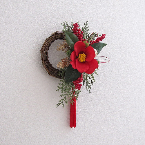 お正月リース・壁飾り・正月飾り （椿・南天の実入り）（cmwhny002
