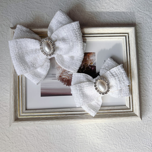 親子でお揃い♡ツイードリボン♡(わんこもお揃い可) ヘアゴム Cara