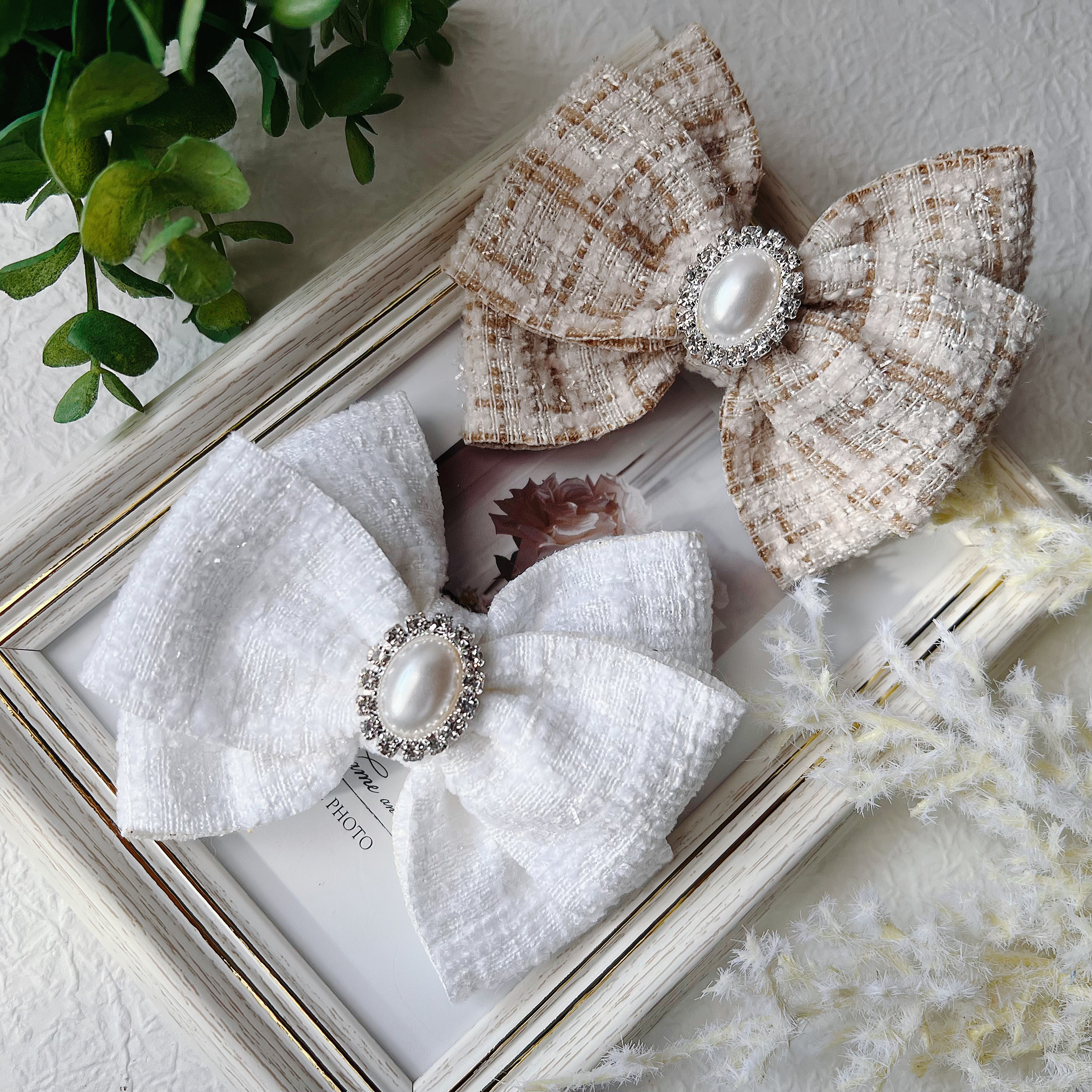 リボン　ヘアゴム♡カノンリボン～long～♡ツイードブラック♡ハンドメイド