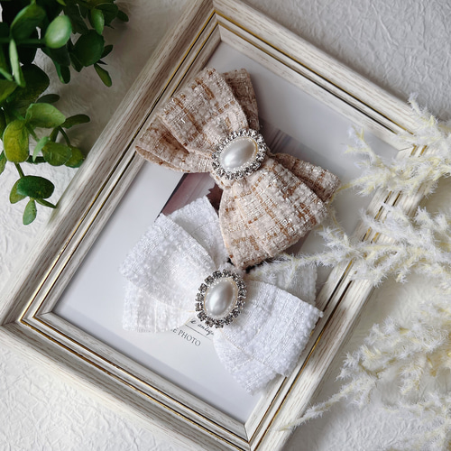 親子でお揃い♡ツイードリボン♡(わんこもお揃い可) ヘアゴム Cara