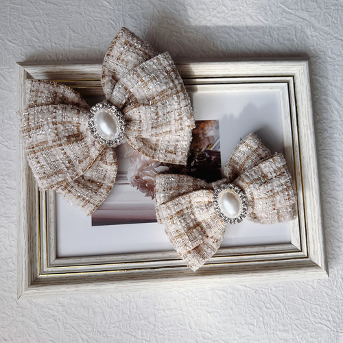 親子でお揃い♡ツイードリボン♡(わんこもお揃い可) ヘアゴム Cara