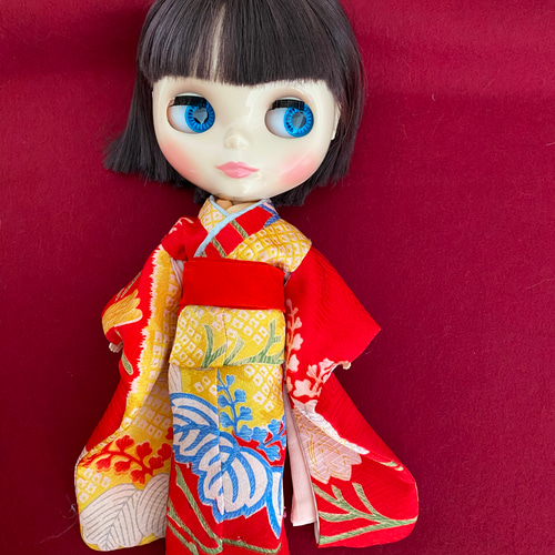 SALE】22cmドールさん着物 正絹振袖 0136 ブライス アイシー
