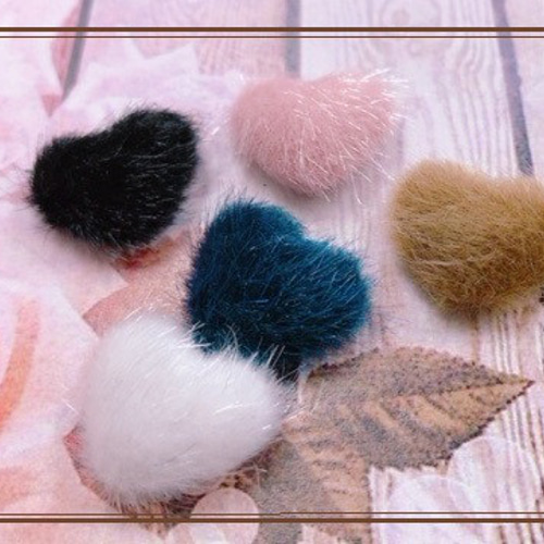 フェイクファーハート 2個セット販売 ハンドメイド素材 チャーム 