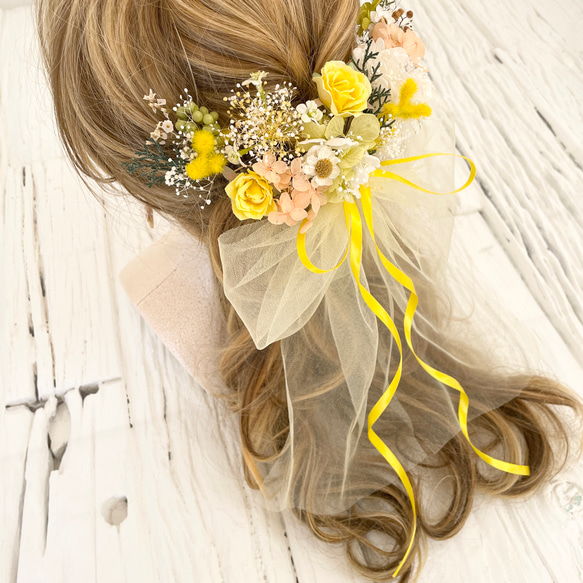 ミモザイエロー　髪飾り　ヘッドドレス 2枚目の画像