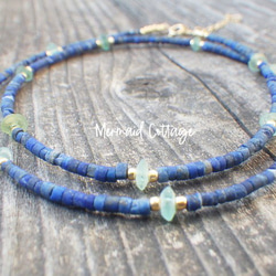 [十二月生日石] *14Kgf* Tiny Lapislazuli &amp; Roman-glass Necklace☆Lap 第1張的照片