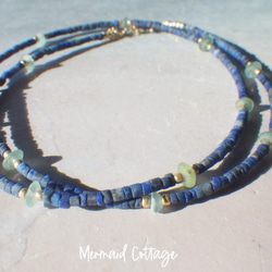 【12月誕生石】*14Kgf* Tiny Lapislazuli & Roman-glass Necklace☆ラピス 4枚目の画像