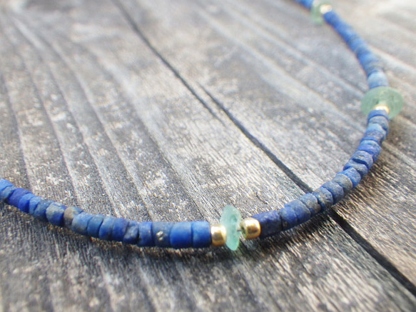 [十二月生日石] *14Kgf* Tiny Lapislazuli &amp; Roman-glass Necklace☆Lap 第11張的照片