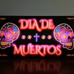 【Lサイズ】メキシカンスカル 死者の日 メキシコ カラベラ スカル 骸骨 ドクロ ネオン 看板 置物 雑貨 ライトBOX 1枚目の画像