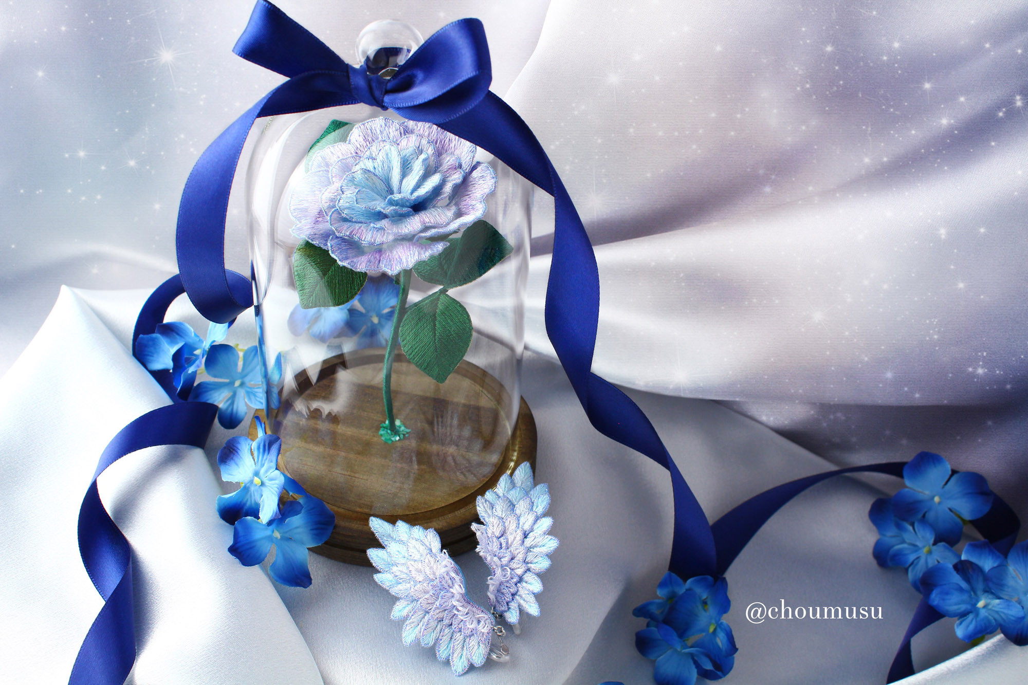 立体刺繍花『Goddess of Mirage 砂漠の薔薇』/ Blue 立体 立体刺繍花『Goddess of Mirage 砂漠の薔薇』/ Blue 立体