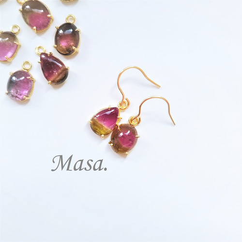 14kgfバイカラートルマリン・宝石質ルビーピアス/イヤリング
