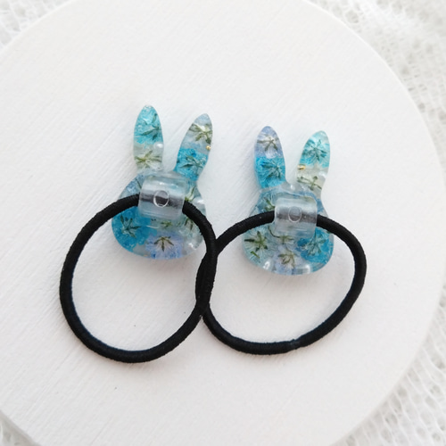 ヘアゴム キッズ ベビー うさぎ レジン ハンドメイド かすみそう