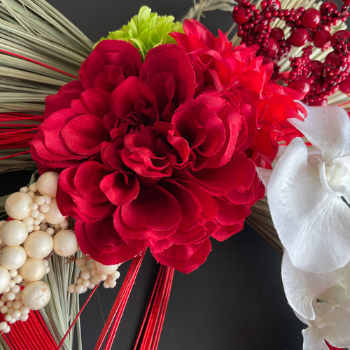 しめ縄リース　赤ダリア 1125210446_5ddbc35ee2fa7.jpg