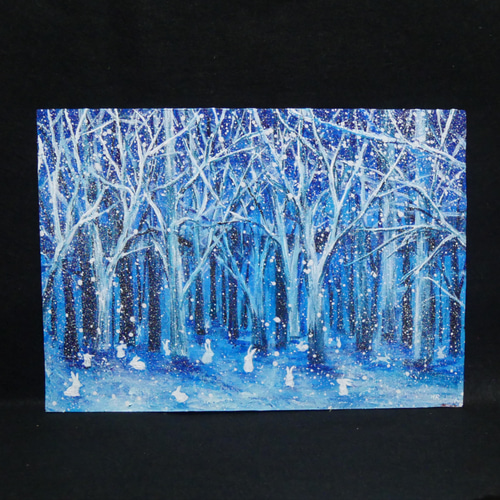 油絵 油彩 油彩画 絵 絵画 【冬の林の兎】 絵画 HR 通販 15127968