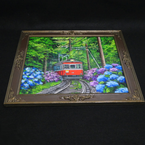 HR | 【作品名】：油絵【紫陽花薫る箱根登山鉄道】 | Instagram