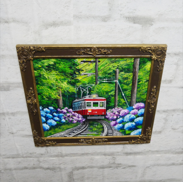 油絵 油彩 油彩画 絵 絵画【紫陽花薫る箱根登山鉄道】 8枚目の画像