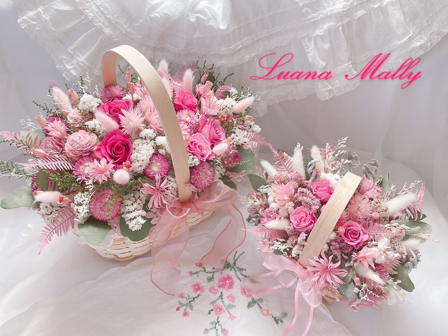 【人気】 ローズピンク 華やかな 花籠 ✽ 大 バスケット ウエディング プレゼント 還暦  母の日ギフト プリザーブド