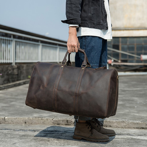 手作り牛革ボストンバッグ 植物タンニン鞣し本革旅行かばん ボストン