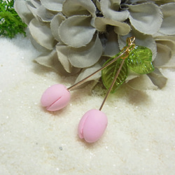 チューリップ風　チャーム　樹脂粘土加工パーツ ピンク 5枚目の画像