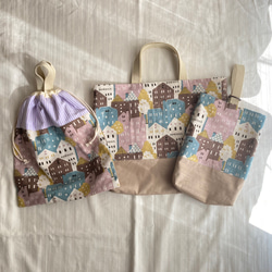 幼兒園/入學用品* Townscape Pattern Lesson Bag &amp; Shoe Bag Girls Dull 第18張的照片