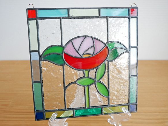 ステンドグラス ミニパネル ローズ 15cm 3枚目の画像