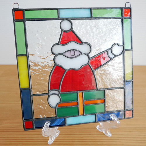 ステンドグラス ミニパネル サンタクロース 15cm その他インテリア雑貨