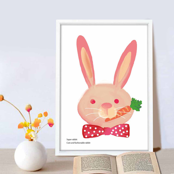 Super Rabbit 　うさぎ　かわいい　イラスト　アート  アートポスター　ポスター  A4　全作定評品質　990 4枚目の画像